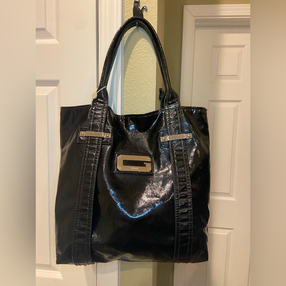 Guess Shiny Black Tote Bag